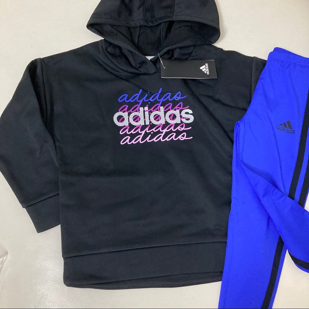 Adidas Printed Tricot Hoodie and legging set sparkly pink and purple 4040 - Picture 2 of 7